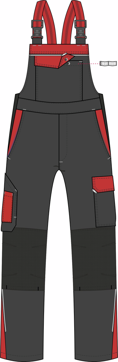 CWS Industry Comfort: Dungarees Darkgrey/Red w. Kneepad Pockets view 3