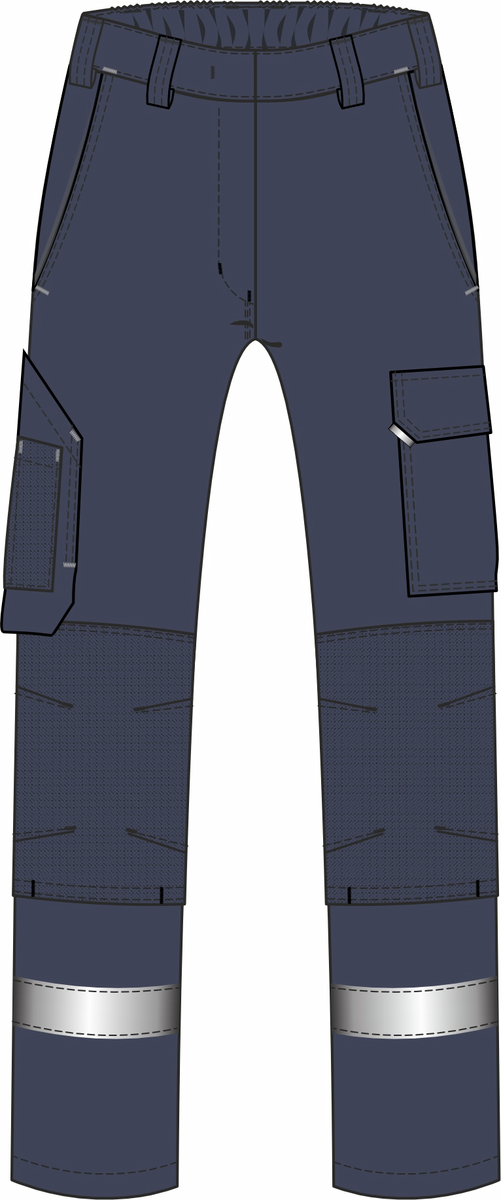 CWS Industry Comfort w.HiVi elements: Trousers Ladies Darkblue w. Reflective Stripes w. Kneepad Pockets view 3