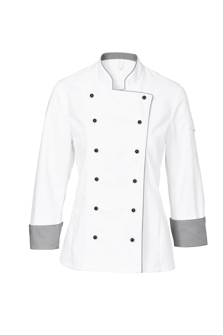 chef jacket ladies cook/butcher white/grey w.ball button | CWS