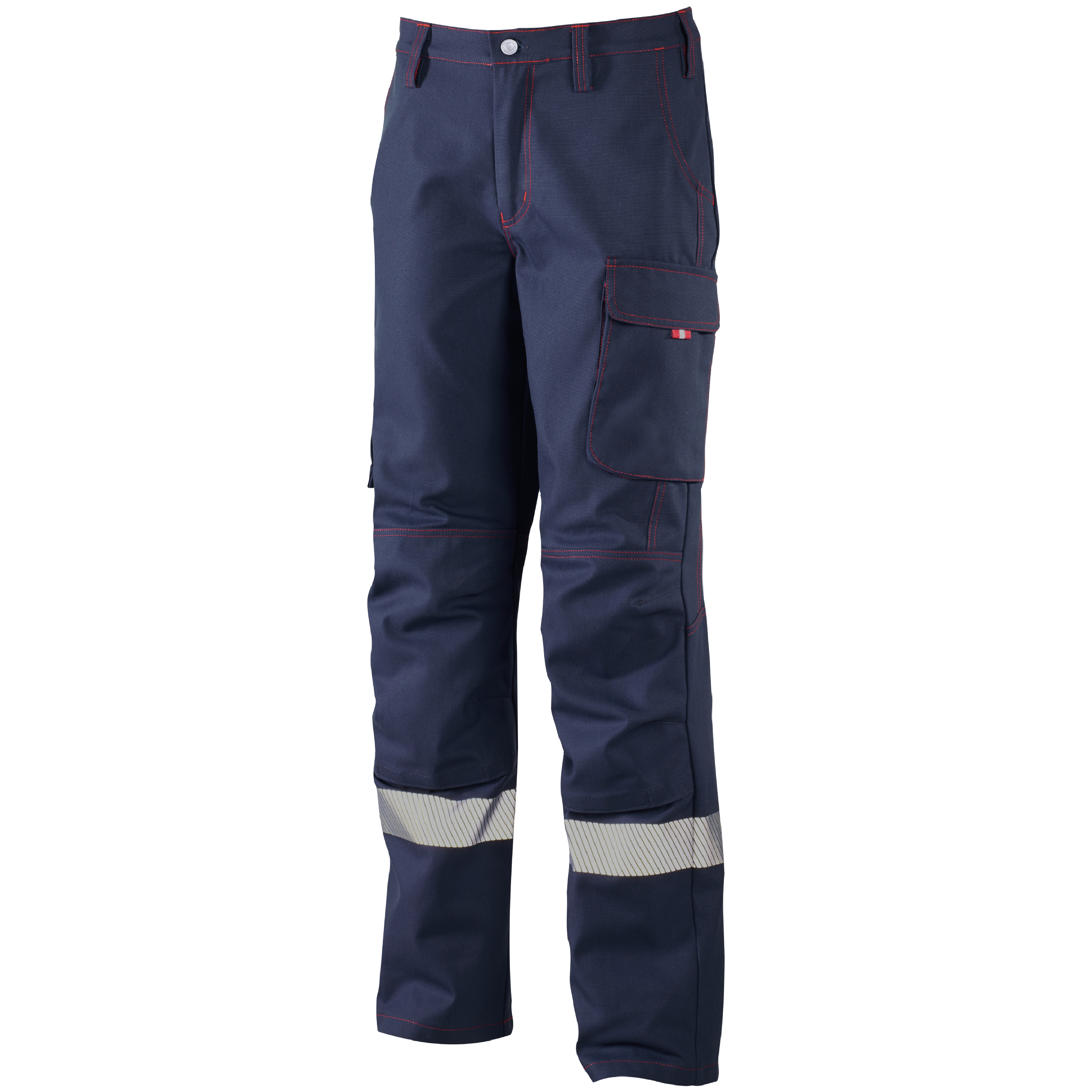 CWS Metaller nohavice tmavo-modré/červené s reflexným pásom s vreckami na kolenách