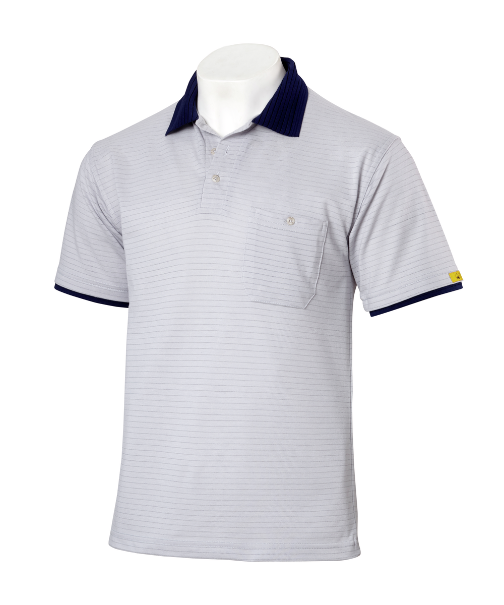 CWS ESD Safe Line: Poloshirt Lightgrey/Darkblue Short Sleeves view 2