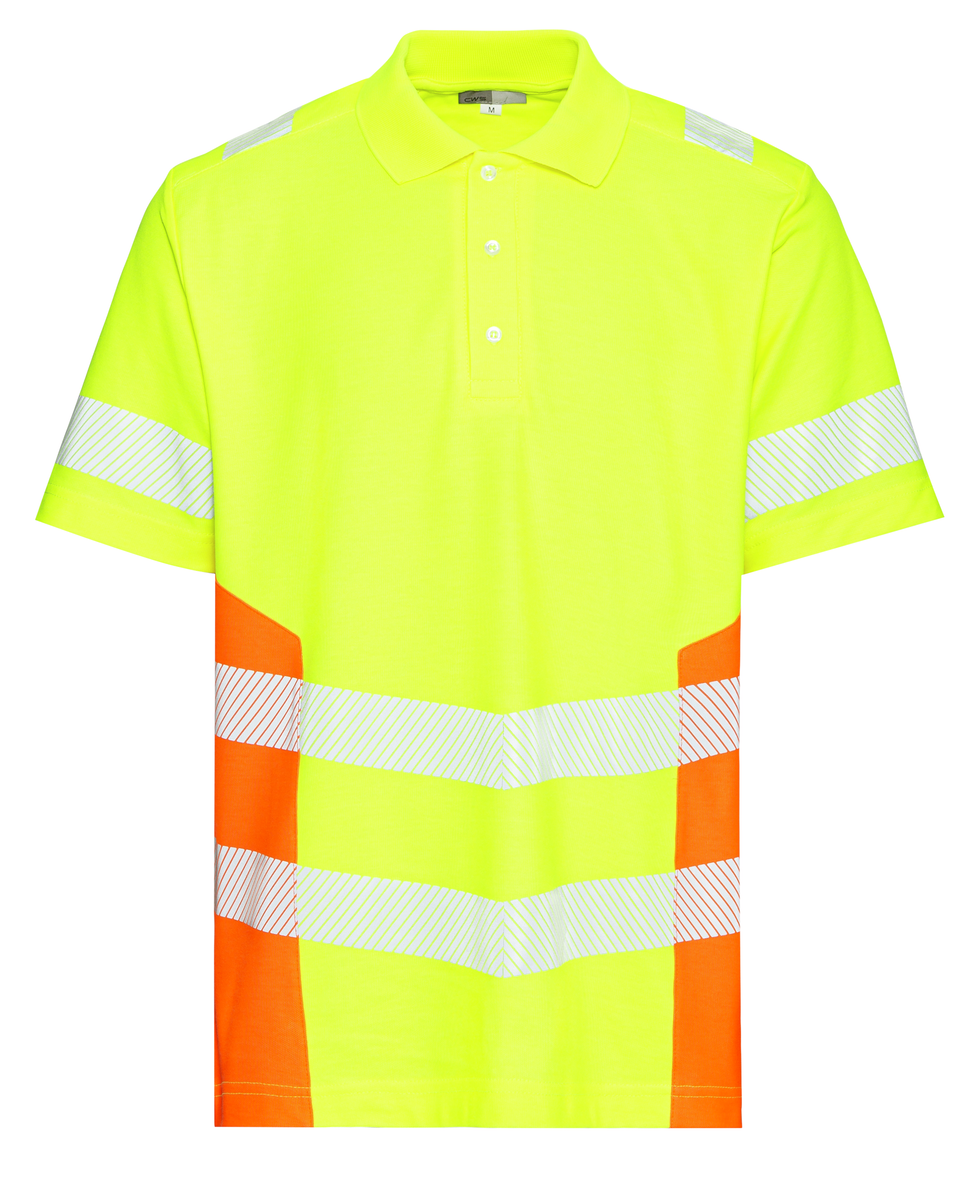 CWS Core HighVis: Poloshirt High Vis Yellow/High Vis Orange w. Reflective Stripes Short Sleeves view 5