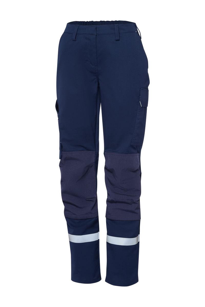 CWS Industry Comfort w.HiVi elements: Trousers Ladies Darkblue w. Reflective Stripes w. Kneepad Pockets view 4