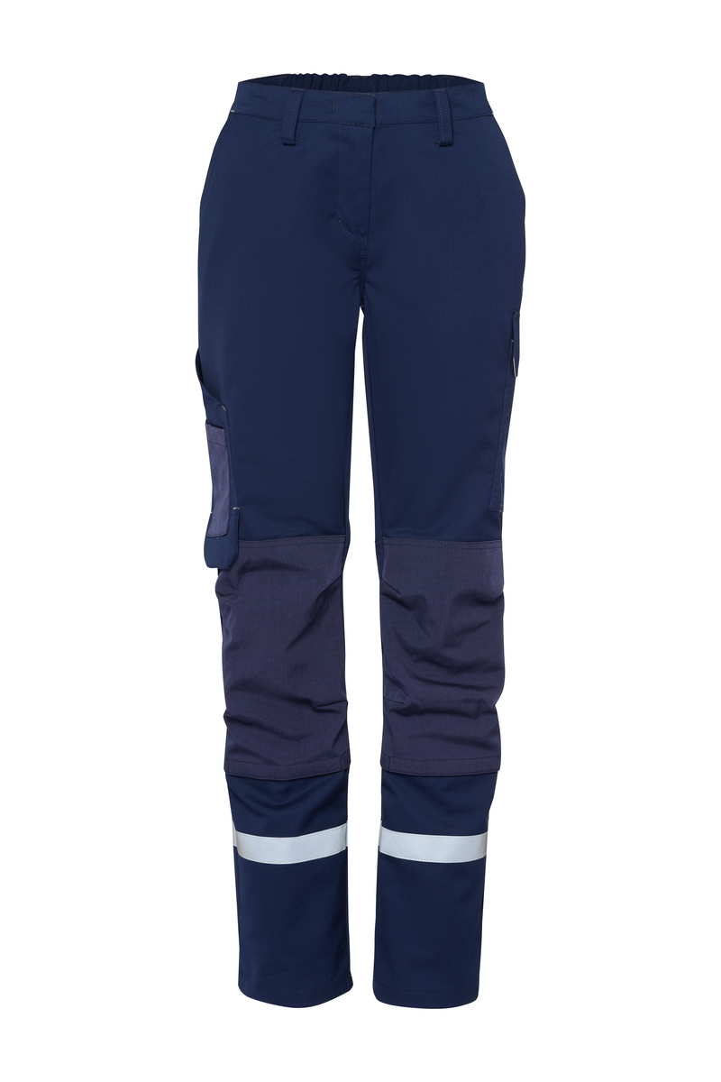CWS Industry Comfort w.HiVi elements: Trousers Ladies Darkblue w. Reflective Stripes w. Kneepad Pockets view 5
