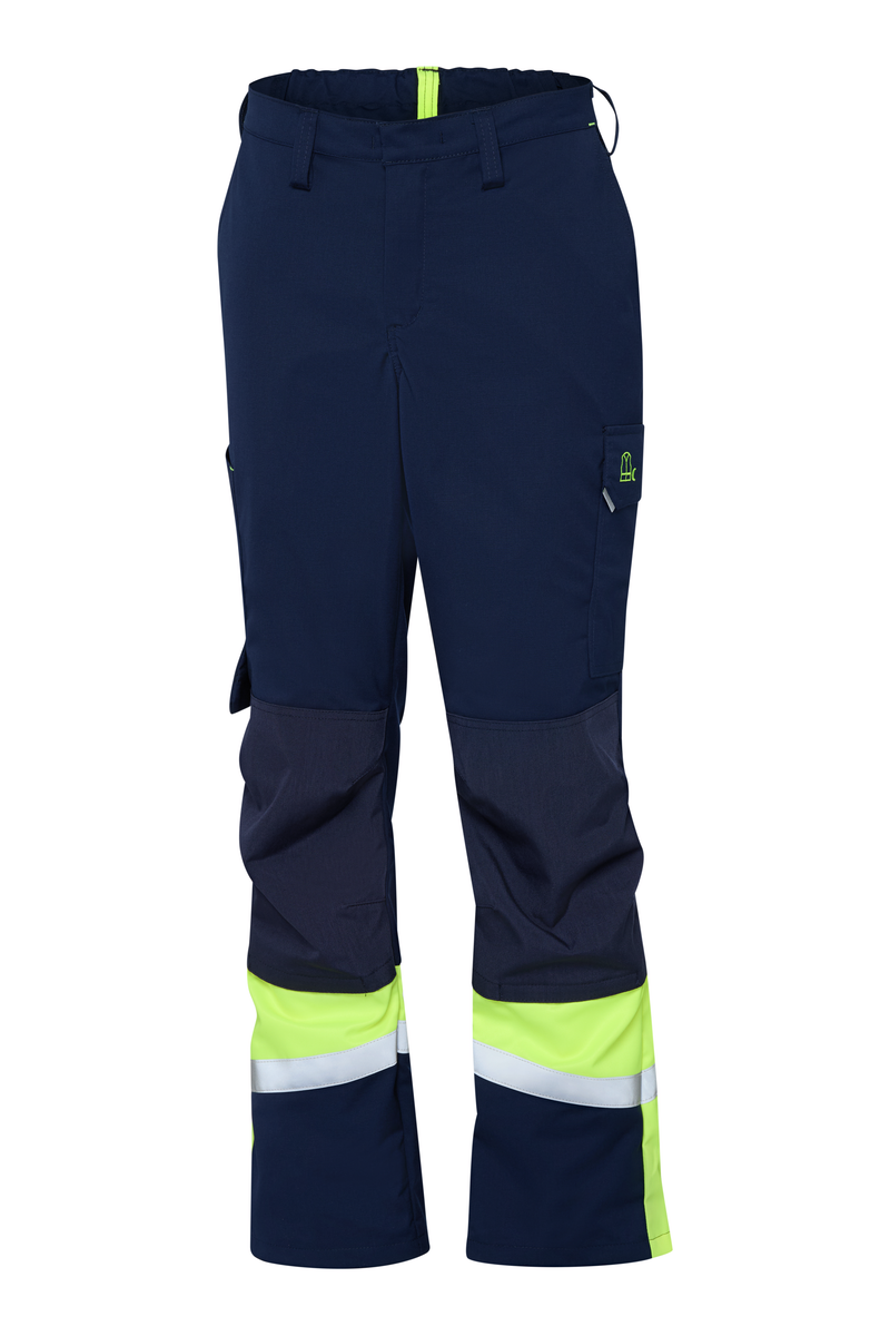 CWS Industry Comfort: Trousers Darkblue/High Vis Yellow w. Reflective Stripes w. Kneepad Pockets view 2