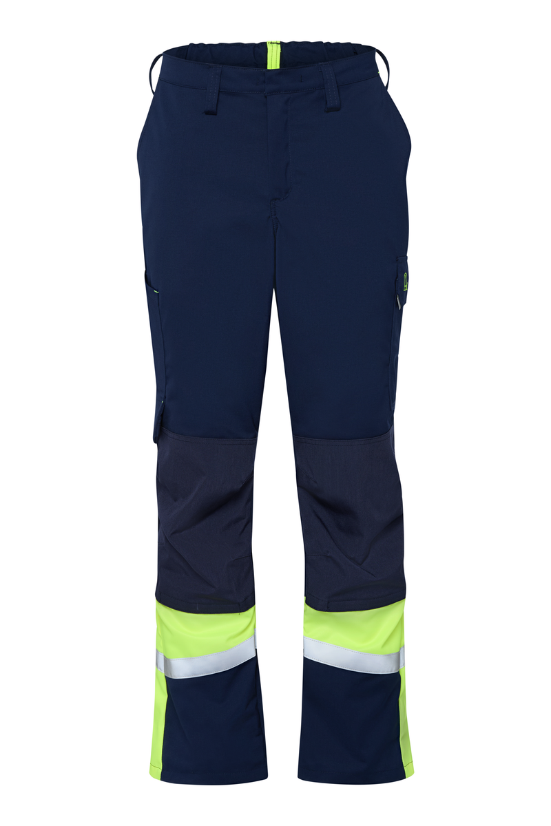 CWS Industry Comfort: Trousers Darkblue/High Vis Yellow w. Reflective Stripes w. Kneepad Pockets view 3