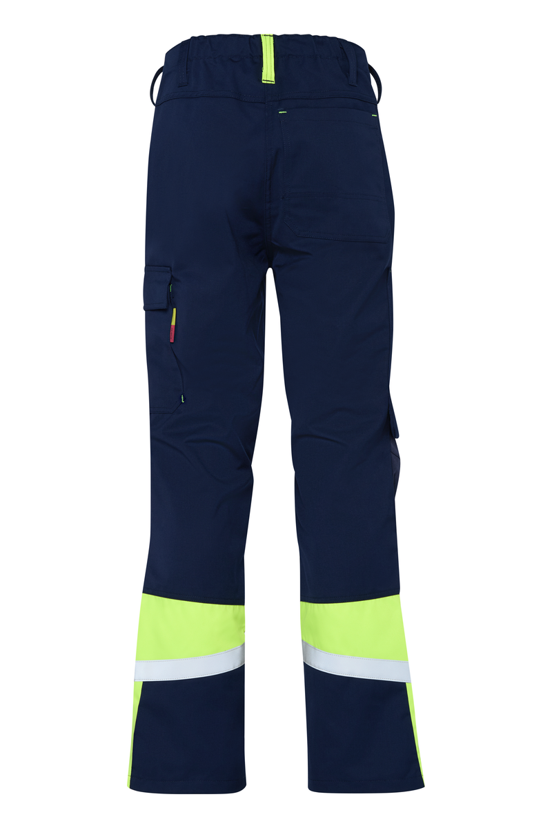CWS Industry Comfort: Trousers Darkblue/High Vis Yellow w. Reflective Stripes w. Kneepad Pockets view 4