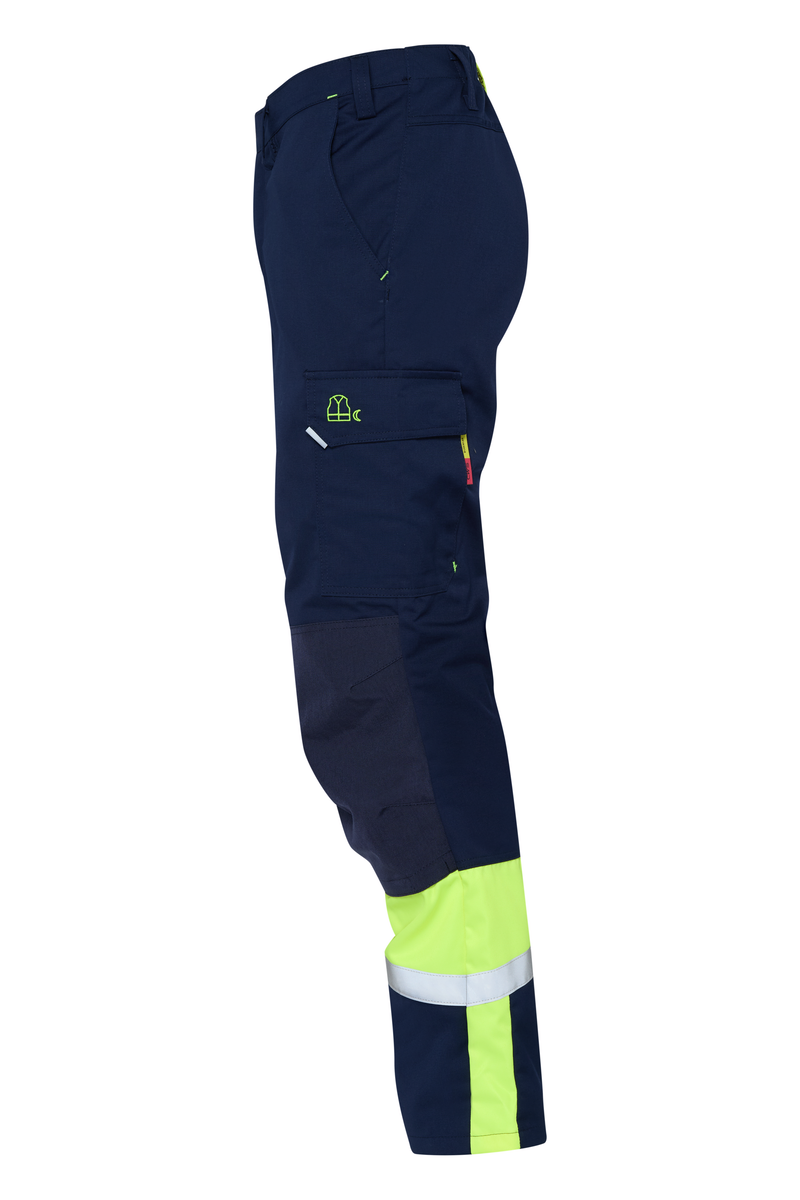 CWS Industry Comfort: Trousers Darkblue/High Vis Yellow w. Reflective Stripes w. Kneepad Pockets view 5
