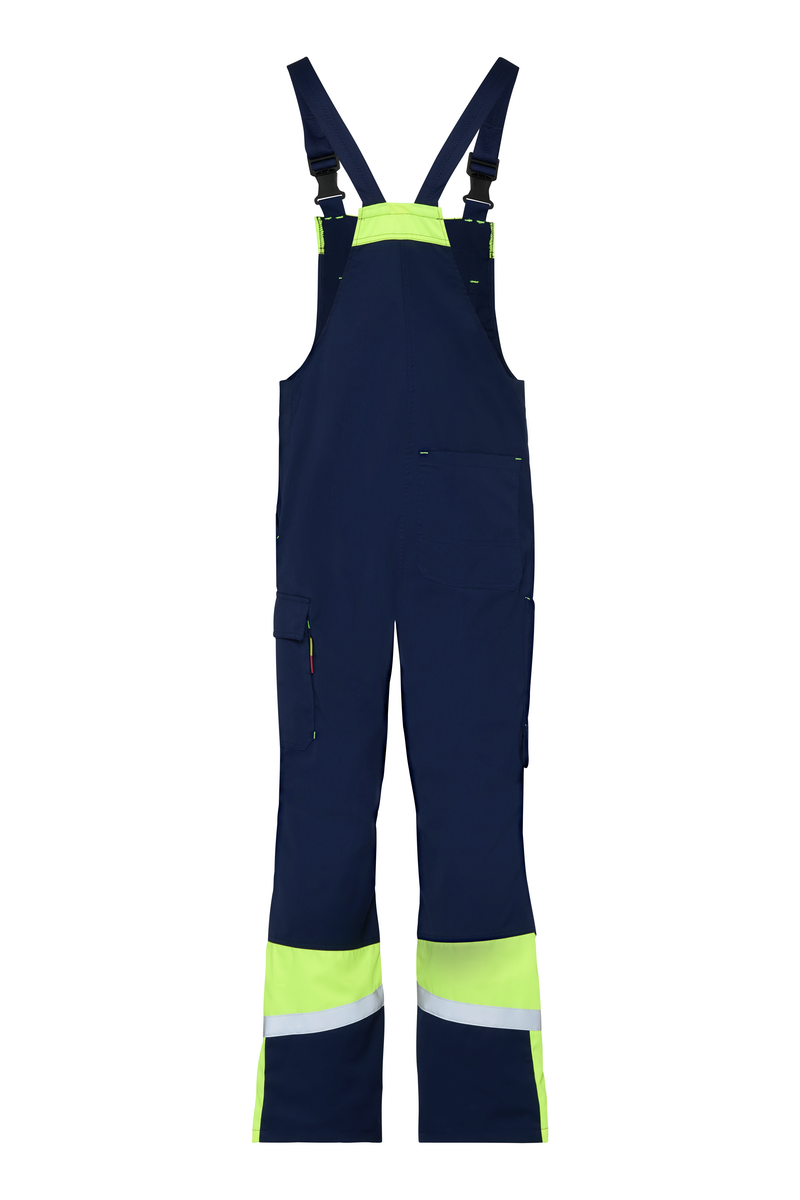 CWS Industry Comfort: Dungarees Darkblue/High Vis Yellow w. Reflective Stripes w. Kneepad Pockets view 4
