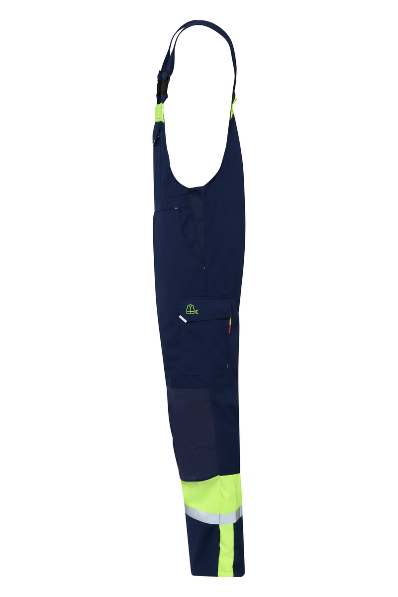 CWS Industry Comfort: Dungarees Darkblue/High Vis Yellow w. Reflective Stripes w. Kneepad Pockets view 5