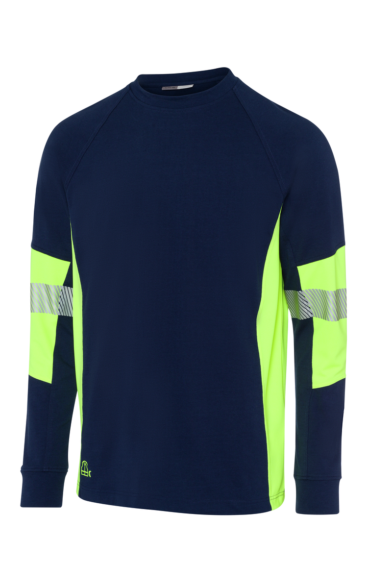 CWS PRObasics: T-Shirt Darkblue HighVisYellow Long Sleeves view 2