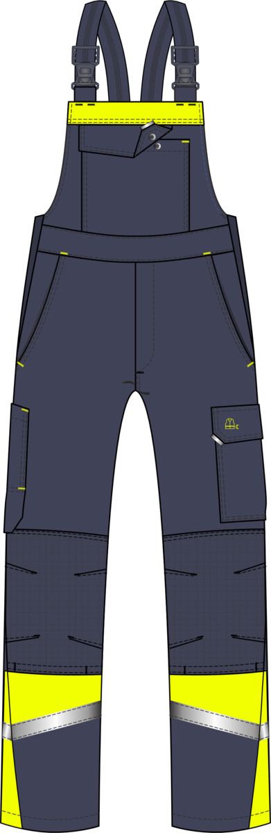 CWS Industry Comfort: Dungarees Darkblue/High Vis Yellow w. Reflective Stripes w. Kneepad Pockets view 9
