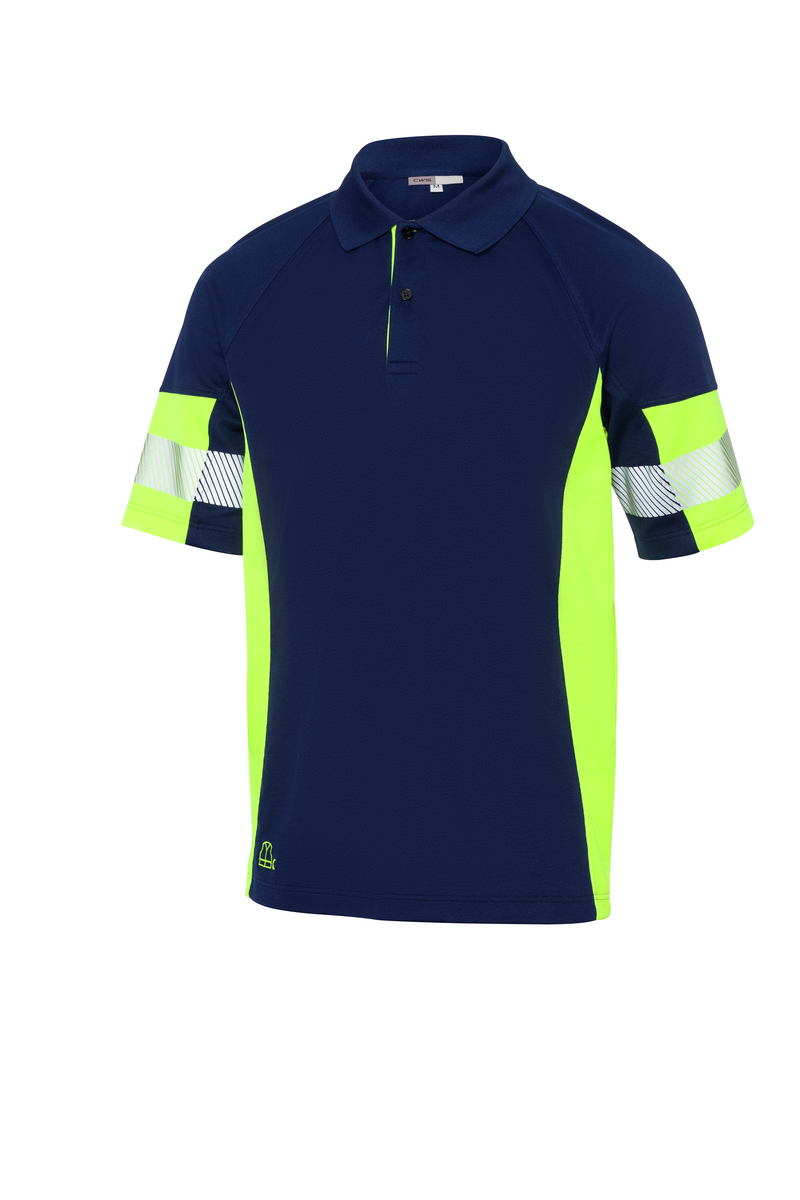 CWS PRObasics: Poloshirt Darkblue/High Vis Yellow Short Sleeves view 3