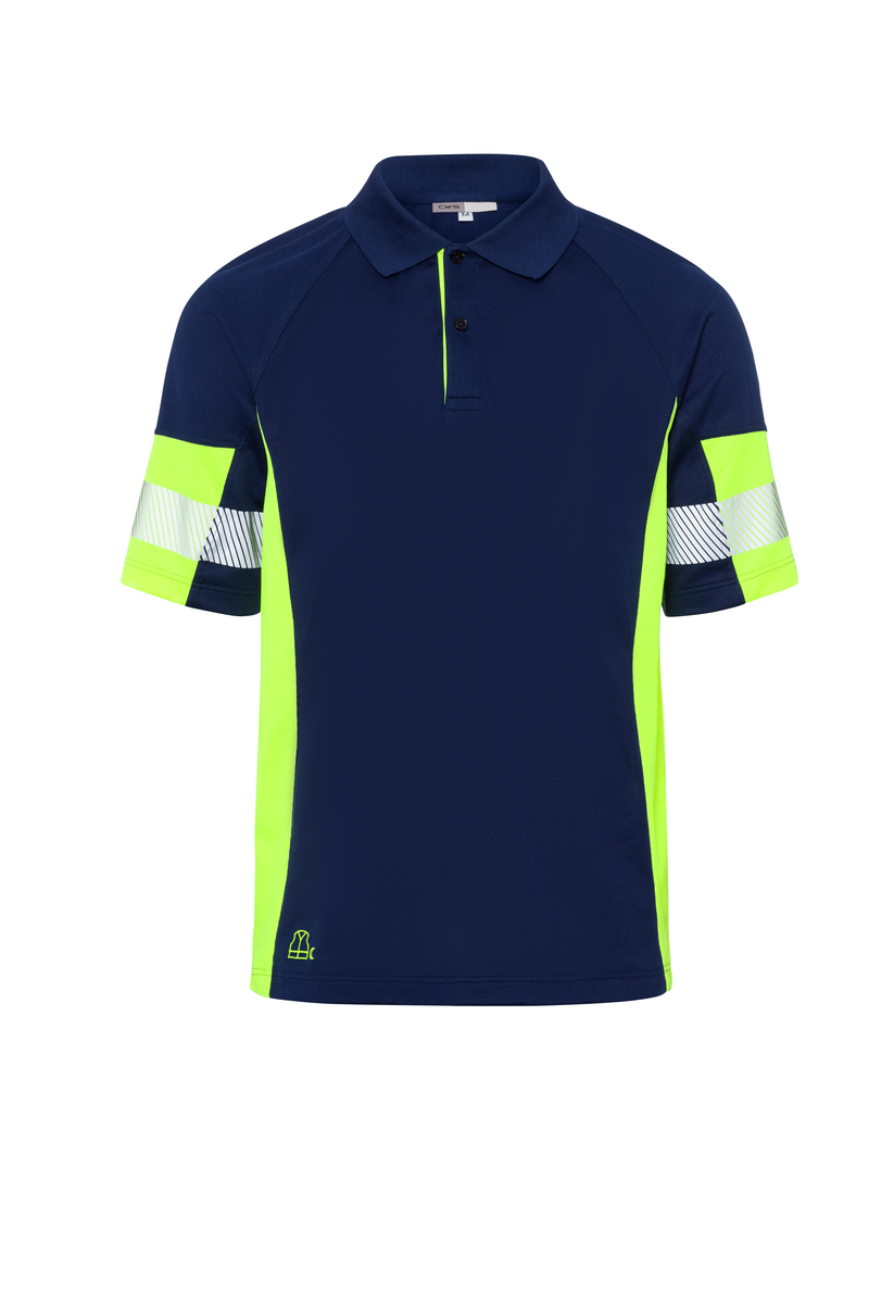 CWS PRObasics: Poloshirt Darkblue/High Vis Yellow Short Sleeves view 4