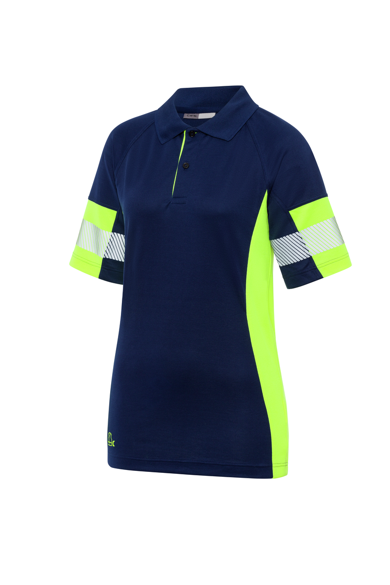CWS PRObasics: Poloshirt Ladies Darkblue/High Vis Yellow Short Sleeves view 2
