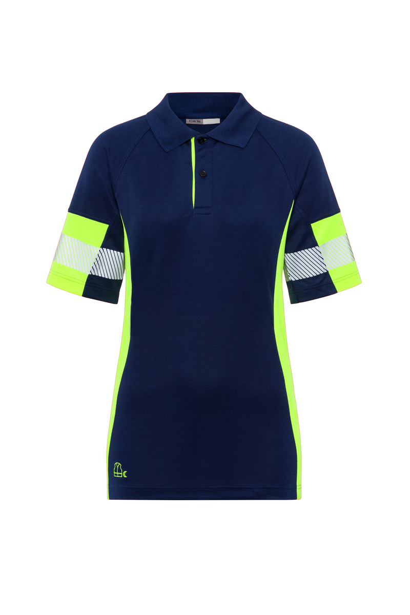 CWS PRObasics: Poloshirt Ladies Darkblue/High Vis Yellow Short Sleeves view 3