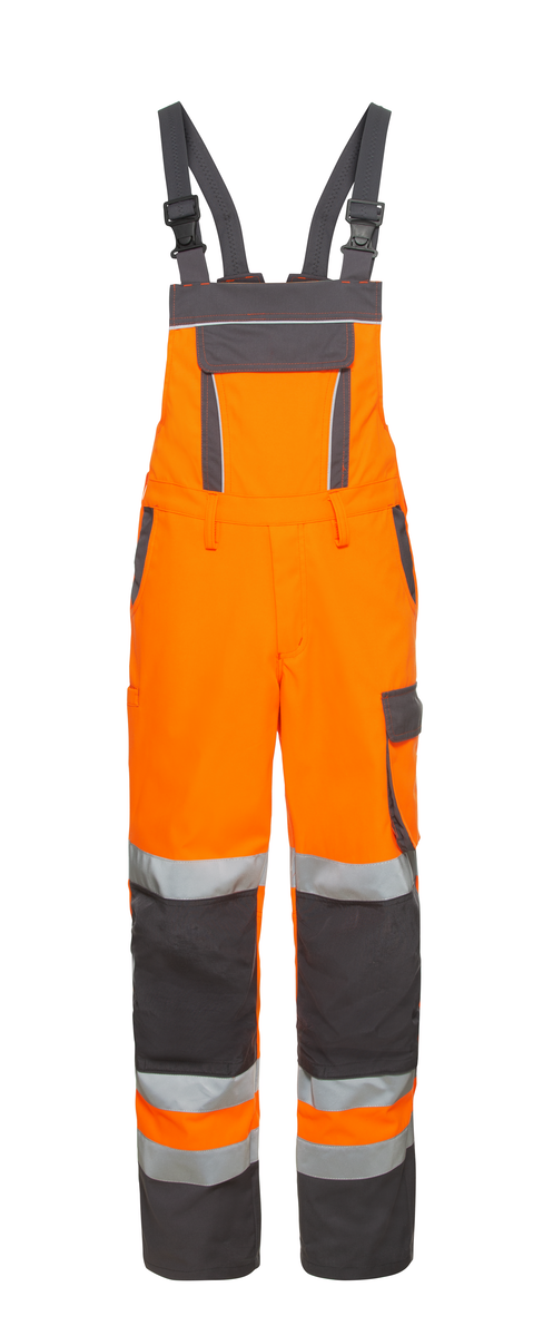 CWS Pro Line HighVis: hlačniki z visoko vidljivostjo v oranžni/temno sivi barvi, podloženi z žepi za kolenske blazinice view 2