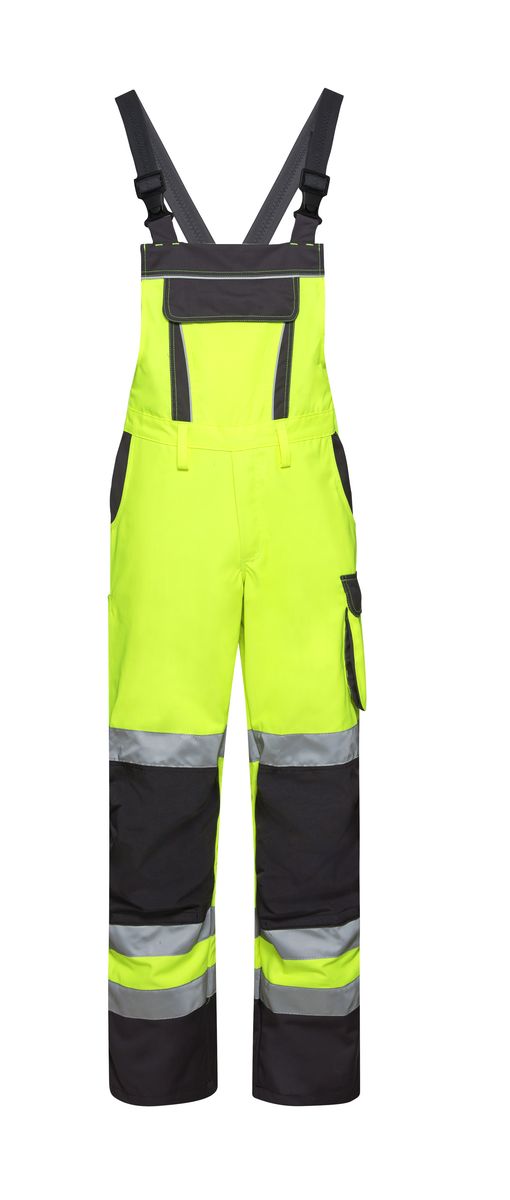 CWS Pro Line HighVis: Dungarees High Vis Yellow/Darkgrey w. Kneepad Pockets Lined view 2