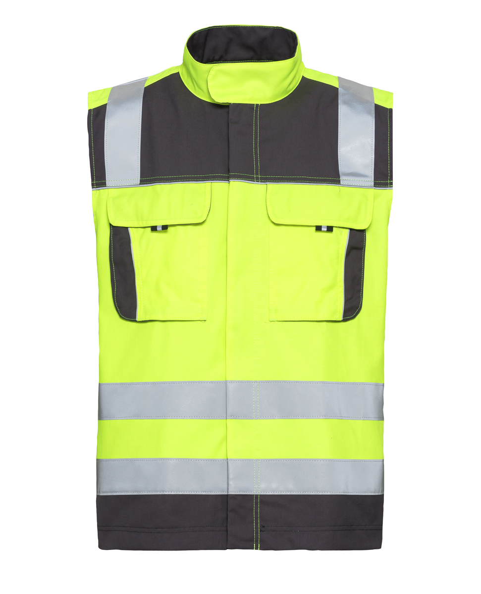 CWS Pro Line HighVis: Work Vest High Vis Yellow/Darkgrey Lined view 2