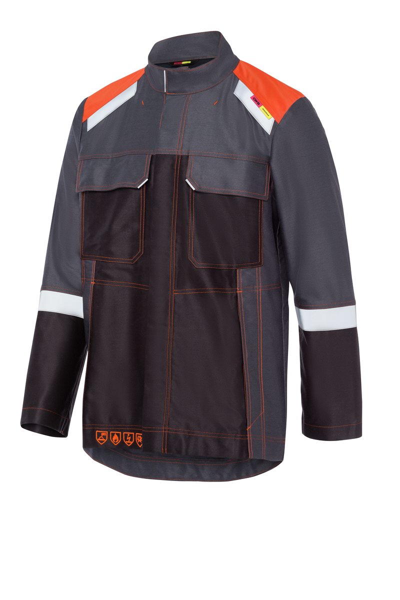 CWS Xtra Liquid Metal: Work Jacket Darkgrey/Orange w. Reflective Stripes view 2