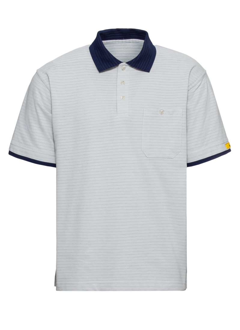 Gray cotton polo with officer collar