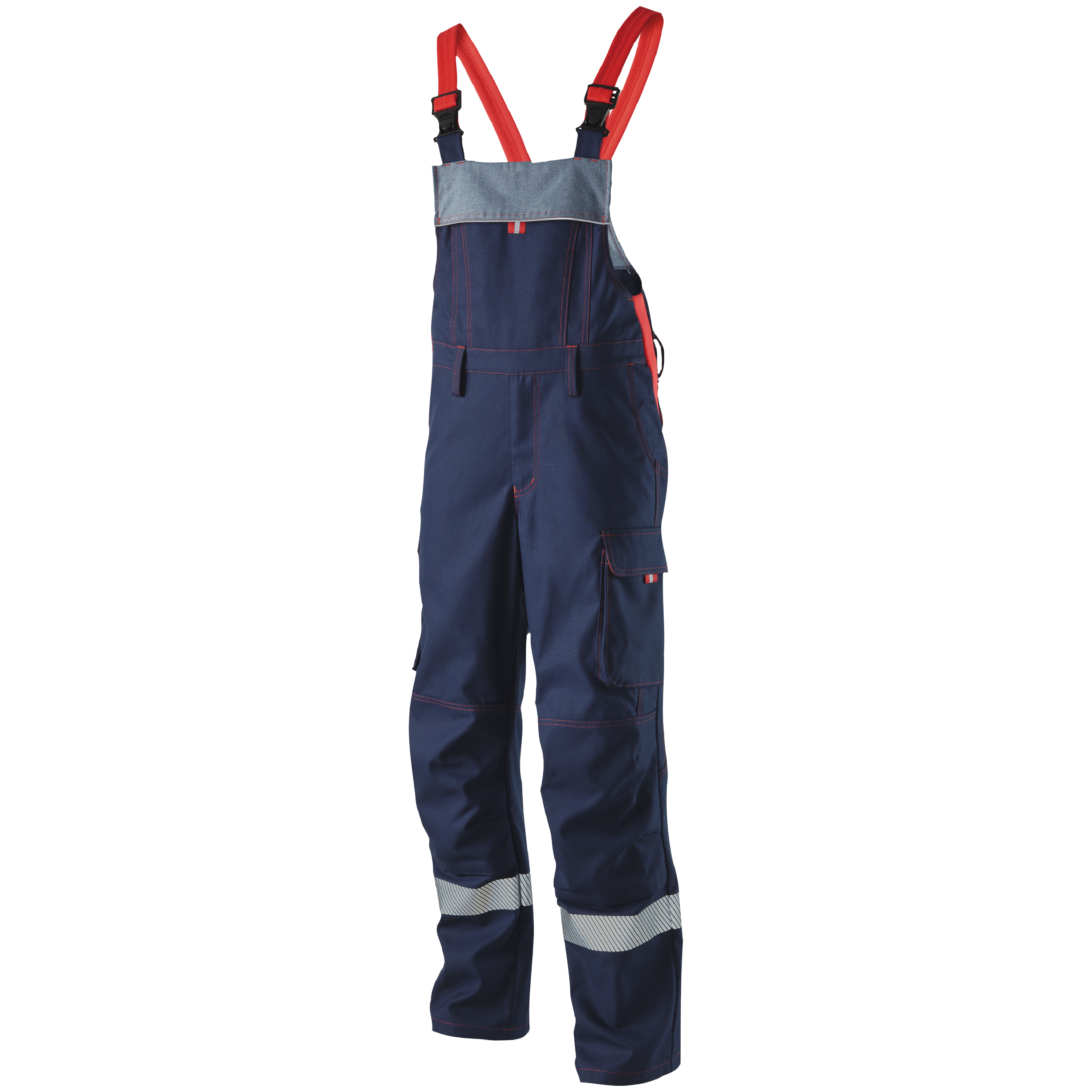 CWS Metaller Dungarees DarkBlue/Grey/Red w/ Reflective Band w/ Kneepad Pockets